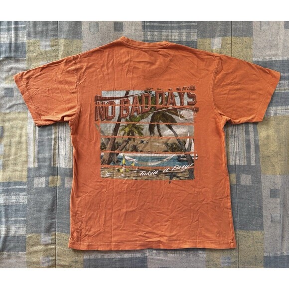 No Bad Days Orange Retro Positive Vibes Island Graphic Short Sleeve Men's Sz S - Picture 2 of 16